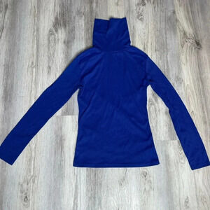 Blue ribbed turtleneck fitted Blouse